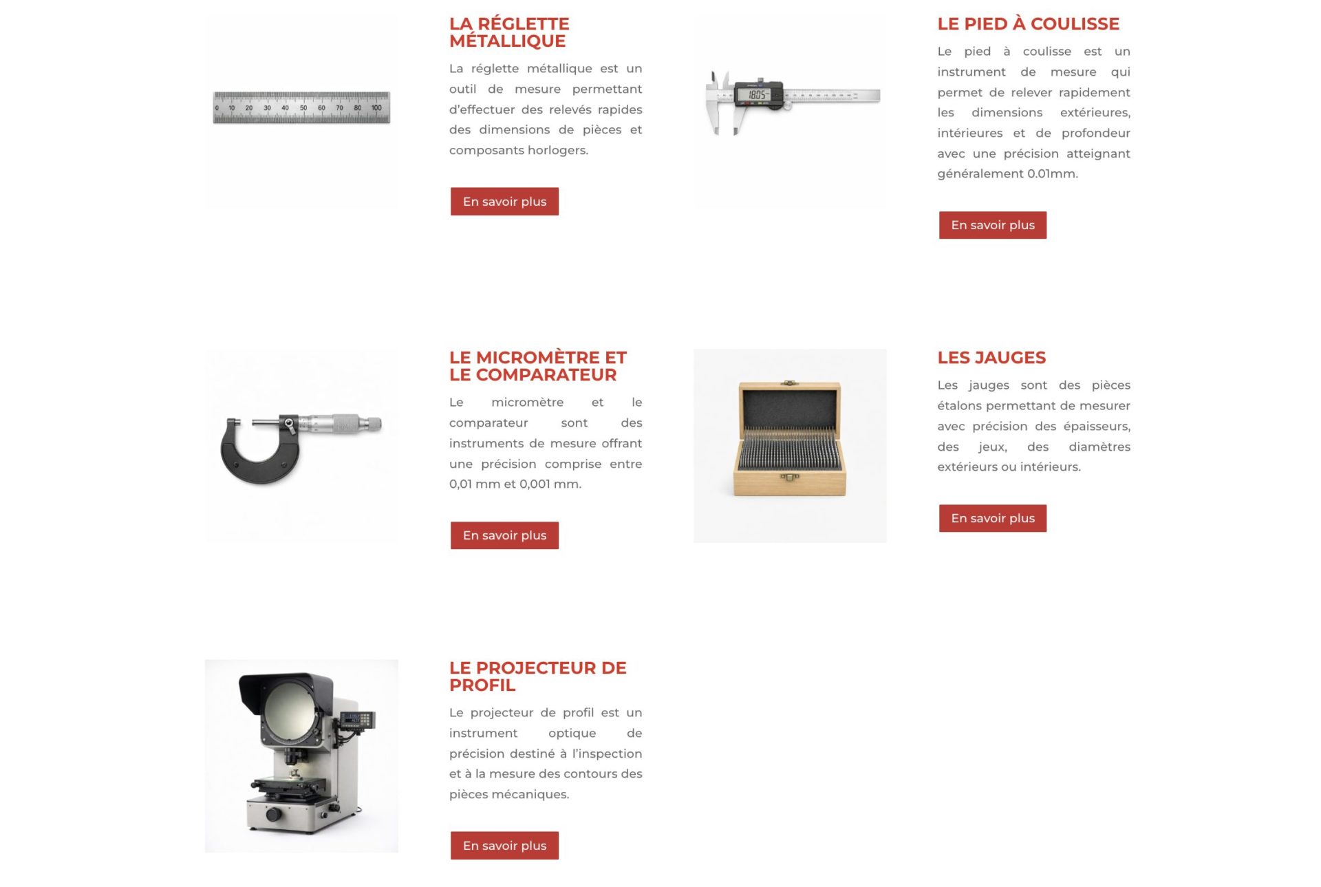 Exemples d'instruments de mesure dimensionnelle