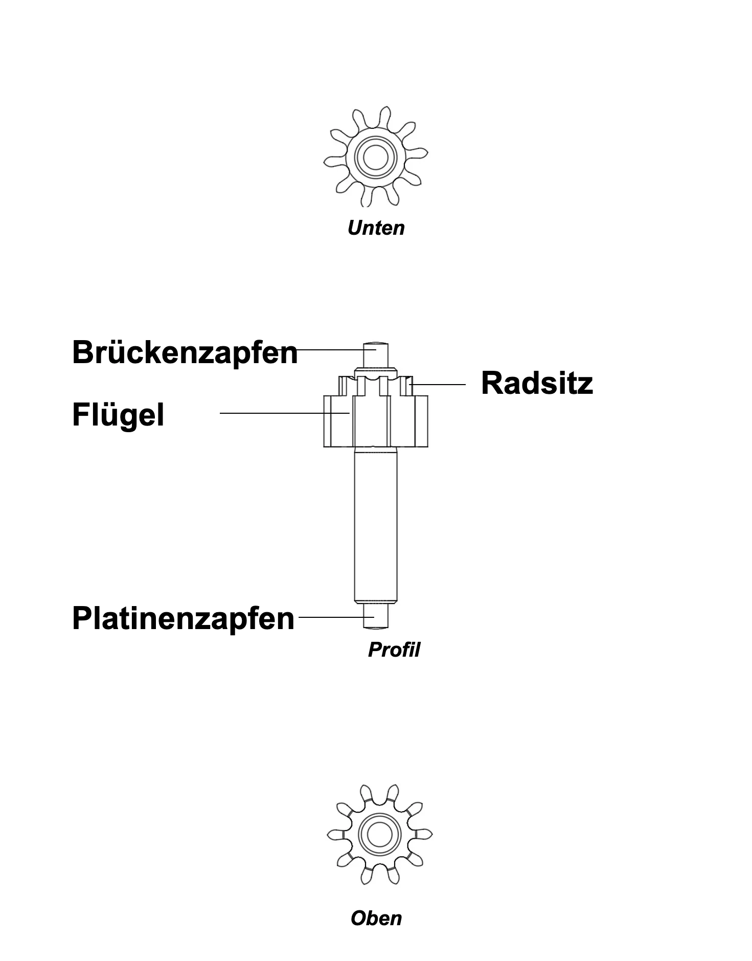Mittelradtrieb Detaillierter Plan mit Legenden eines Mittelradtriebs