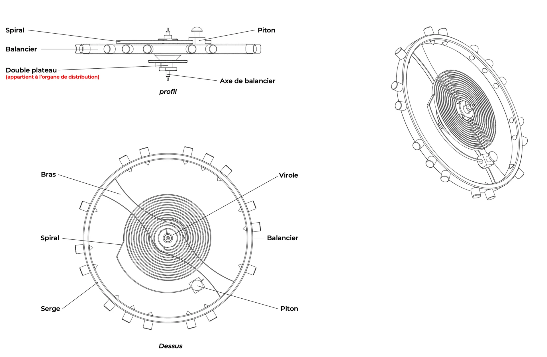 Organe régulateur (balancier-spiral). Description et composants Descriptions et composants de l'organe réglateur (balancier-spiral)